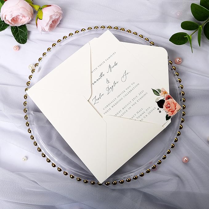 PONATIA 50 PCS/Pack 80lb Thick A7 Envelopes, 5.27 x 7.48'' Sparkle Ivory Heavy Duty Envelopes, Perfect for 5x7 Envelope Wedding Invitation Cards, Christmas Gift Cards, Acrylic Invitations, Photos