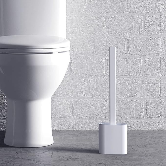 Toilet Brush, Silicone Toilet Bowl Brushes and Holder for Bathroom, Compact Flexible Toilet Cleaner Brush with Ventilated Drying Holder, Wall Mounted/Floor Standing