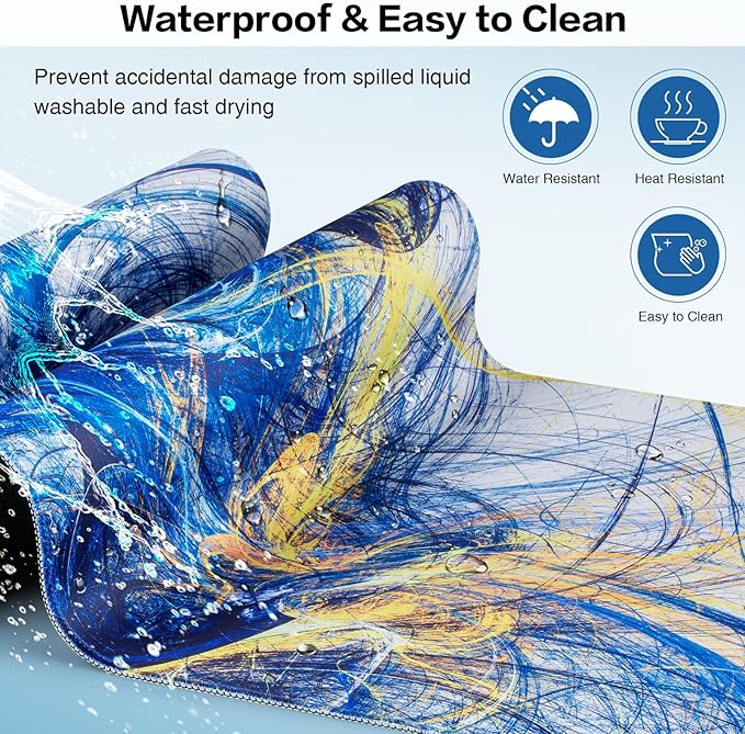 Gaming Mouse Pad Blue, Large Mouse Pad XXL 35.4×15.7in, Extended Computer Keyboard Mouse Mat Desk Pad for Laptop with Stitched Edges, Waterproof Mousepad for Gamer Home&Office Women