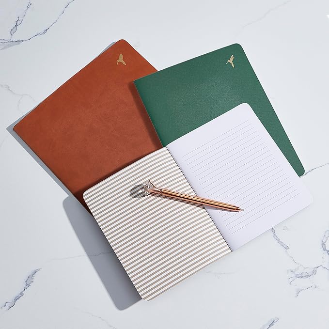 Papyrus Luxurious Elegant Journal - Exquisite Journal for Writing, Sketching, and Note-Taking, 3 Pack, Cognac and Emerald