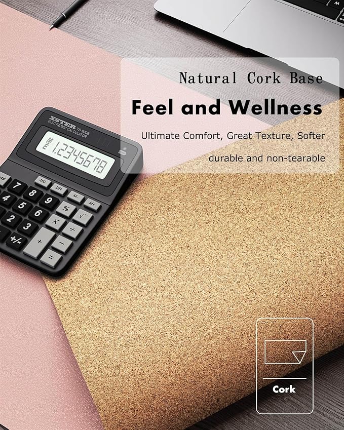 YSAGi Double-Sided Desk Pad, Leather Desk Mat, Eco Cork Desk Pad Protector, Large Mouse Pad for Desk, Waterproof Desk Blotter Pad, Desk Writing Pad for Office Work/Home (Pink+Cork, 47.2" x 23.6")