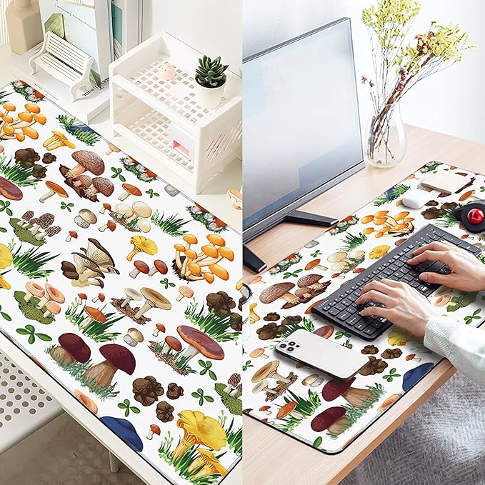 Large Mouse Pad Extended Gaming Desk Mat Art Colorful Mushroom Gaming Office Home Mousepad Keyboard Mouse Mat,Non-Slip Rubber Base 35.4x15.7 Inch Mousepads