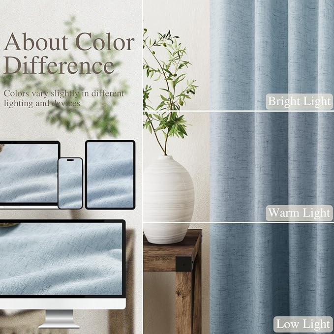 Blue Blackout Curtains 96 Inches Long for Bedroom Linen Blend Back Tab Darkening Drapes for Living Room Elegant Modern Style Black Out Curtains 2 Panels Sound Proof Curtain for Window 52X96