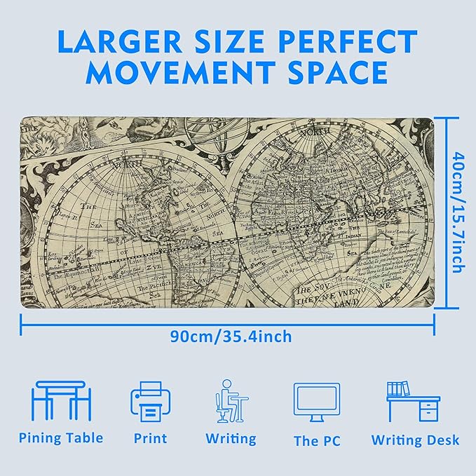 Ancient World Map Extended Large Mouse Pad,Large Gaming Mouse Pad,Extended Big Desk Mat Keyboard Pad,Waterproof Non-Slip Desk Mat for Home Office and Gaming 35.4x15.7 Inch
