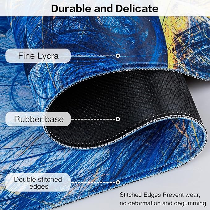 Gaming Mouse Pad Blue, Large Mouse Pad XXL 35.4×15.7in, Extended Computer Keyboard Mouse Mat Desk Pad for Laptop with Stitched Edges, Waterproof Mousepad for Gamer Home&Office Women