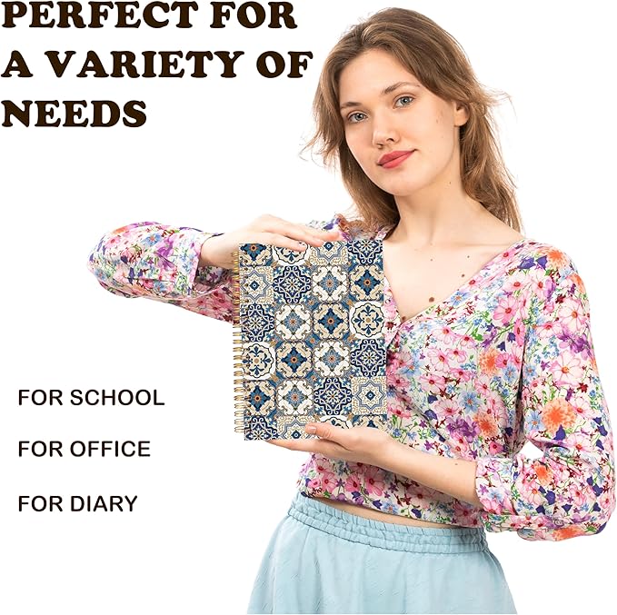 URLLUAE Vintage Ethnic Moroccan Notebook, Boho Floral Journals for Women, Boho Aesthetic Spiral Notebook Journals for Work School, Retro Floral Office Supplies Gifts, 5.5x8.3 Inch