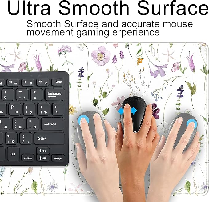 Cute Flower Mouse Pad Aesthetic Desk Mat Plants Large Extended Gaming Mousepad Floral XXL Desk Pad Keyboard and Mouse Mat 31.5''x15.75'', Desktop Decor Protectors Mats for Women Office Girl Gamer