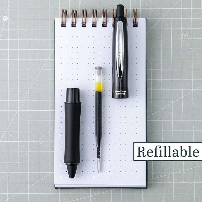 PILOT Dr. Grip FullBlack Refillable & Retractable Gel Ink Rollerball Pen, Medium Point, Black Ink, Single Pen (36193)- Ideal for School, Journaling & Office Writing