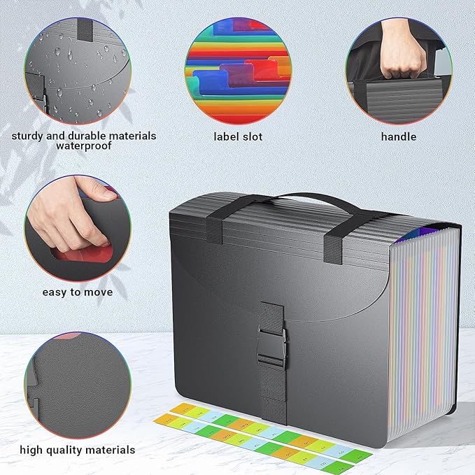 File Organizers with Handle,25 Pockets Accordion File Organizer,Portable Expanding File Folder for Receipt,Bill, A4/Letter Size Paper,Documents,a-z Tabs Included in Filing Folder Frosted