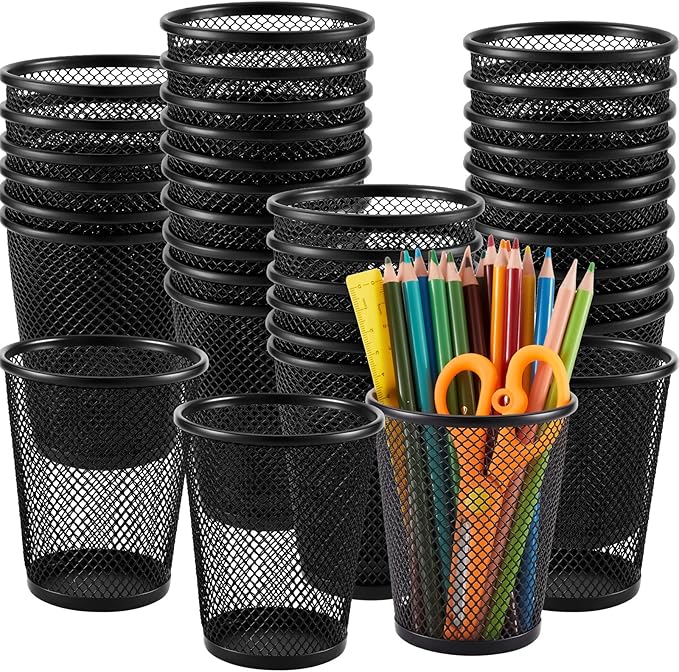 Henoyso 36 Pack Mesh Pencil Holder Wire Mesh Pen Cup Black Pen Holder for Desk Metal Pen Organizer Pencil Cup Marker Holder Makeup Brush Holders for Home Office Supplies Accessories