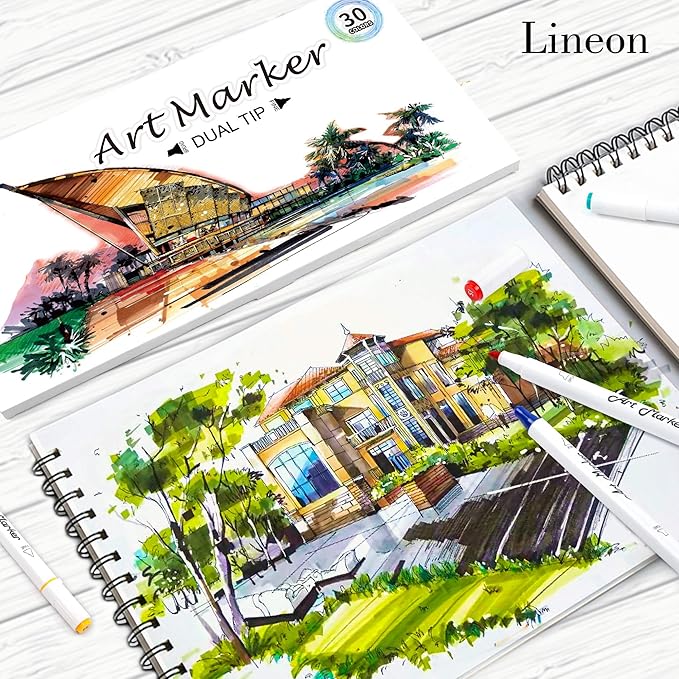Dual Tip Alcohol Based Art Markers, Lineon 30 Colors Alcohol Marker Pens Perfect for Kids Adult Coloring Books Sketching and Card Making