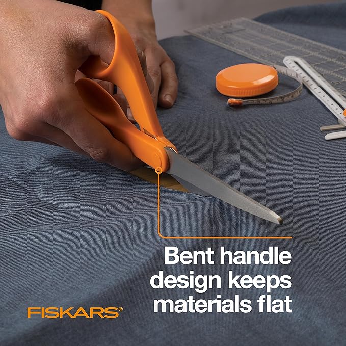 Fiskars 8" Original Orange-Handled Stainless Steel Scissors, Ergonomic and Keeps Material Flat, Sharp All-Purpose Paper and Fabric Scissors for Office, Arts, and Crafts