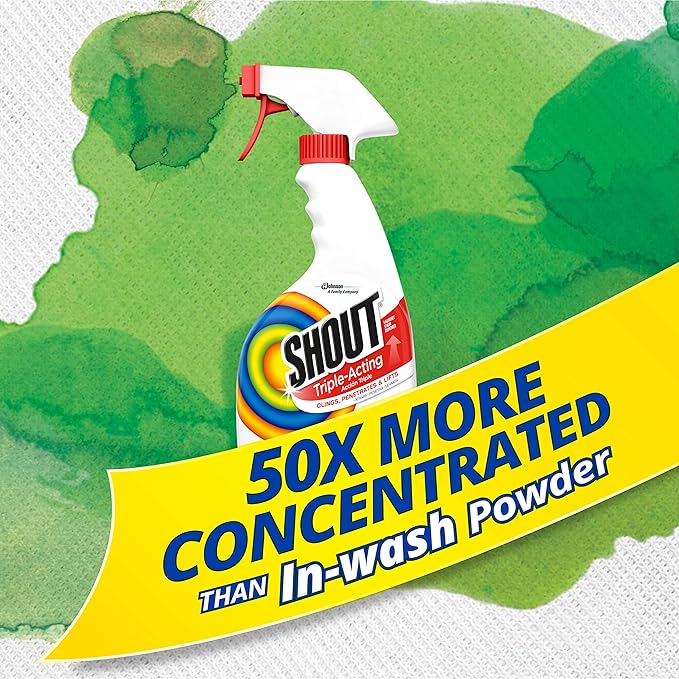 Shout Active Enzyme Laundry Stain Remover Spray, Triple-Acting Formula Clings, Penetrates, and Lifts 100+ Types of Everyday Stains - Prewash Spray 22oz