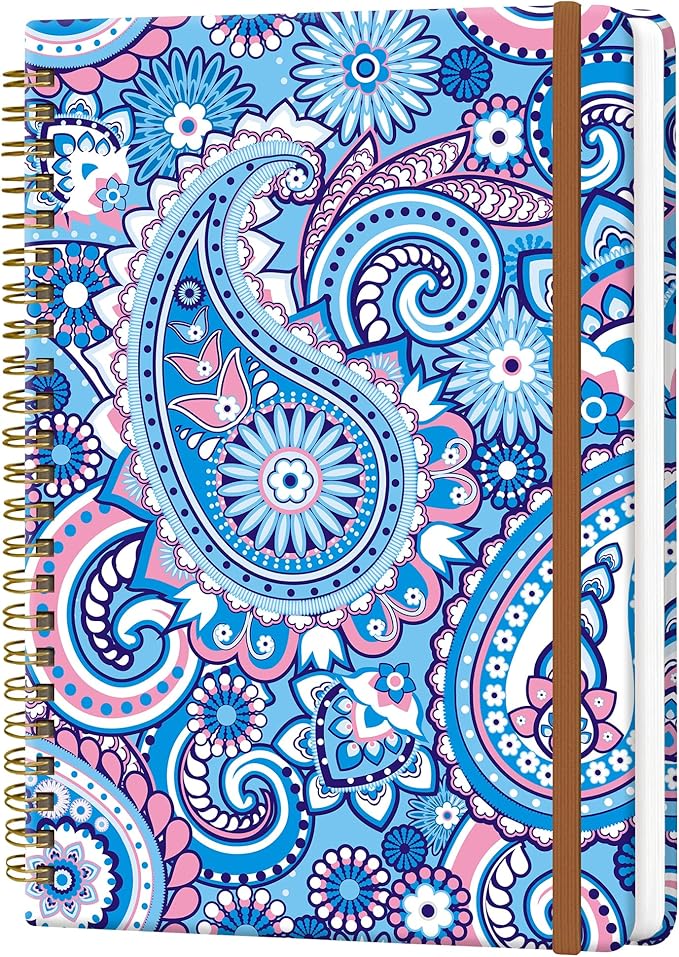 Spiral Journal Notebook for Women, Hardcover A5 College Ruled Notebook, 120 Pages, Thick Paper, Cute Lined Journal for School, Office & Work, 6 x 8.4 in(Asian Paisley)
