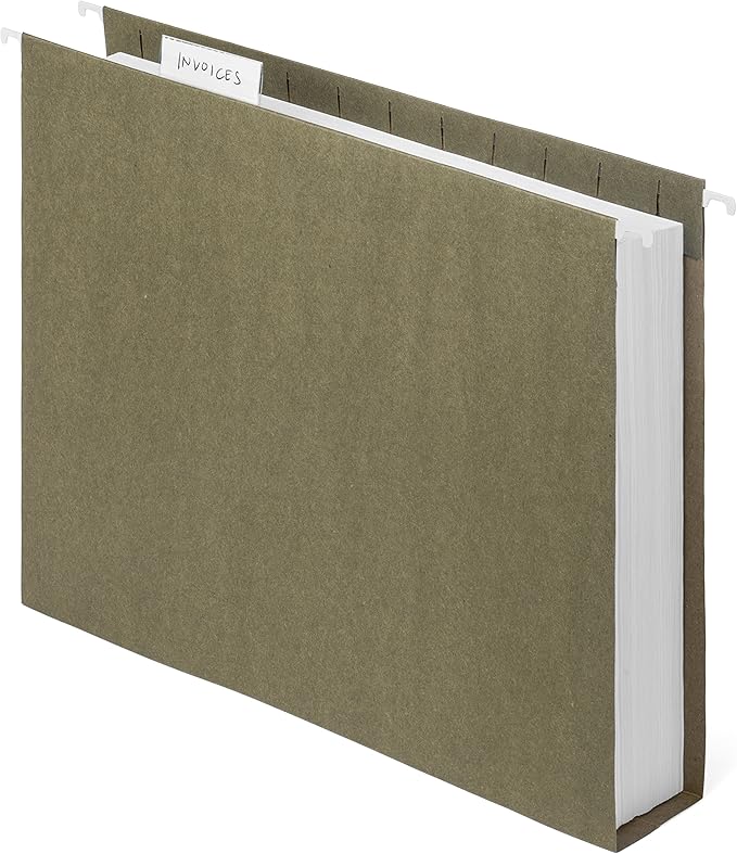 Blue Summit Supplies 25 Pack Extra Capacity Hanging File Folders Letter Size, Reinforced Green Hanging File Folders, Heavy Duty 2 Inch Expansion, Designed for Wide, Bulky Files and Charts