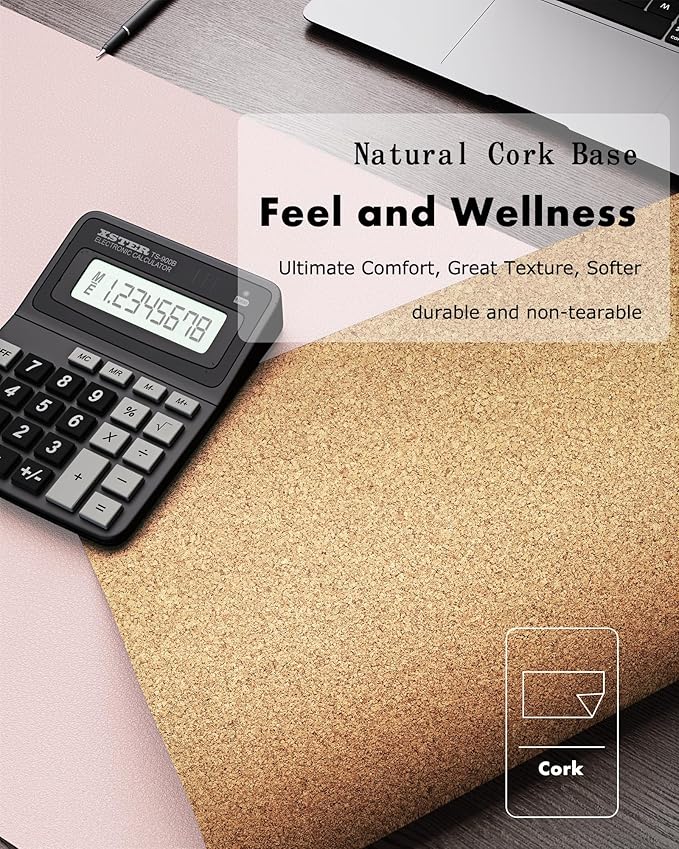 YSAGi Double-Sided Desk Pad, Leather Desk Mat, Eco Cork Desk Pad Protector, Large Mouse Pad for Desk, Waterproof Desk Blotter Pad, Desk Writing Pad for Office Work/Home(23.6"x13.7",Pink+Cork)