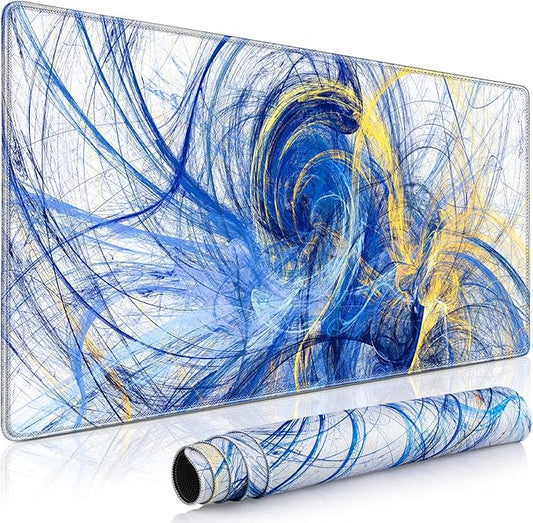 Gaming Mouse Pad Blue, Large Mouse Pad XXL 35.4×15.7in, Extended Computer Keyboard Mouse Mat Desk Pad for Laptop with Stitched Edges, Waterproof Mousepad for Gamer Home&Office Women