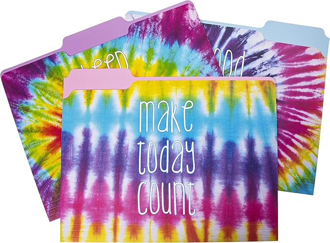 Graphique "Tie Dye" File Folder Set – File Set Includes 9 Folders and 3 Unique Go-Getter Designs, Embellished w/Gold Foil on Durable Triple-Scored Coated Cardstock