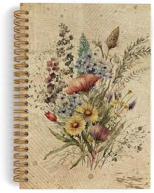 Vintage Floral Spring Spiral Notebook, Flower Journal Notebook, Floral Journal, Retro Floral Plant Notebooks for School Work, Boho Botanical Office Supplies Gifts for Women Men, 5.5x8.3 Inch