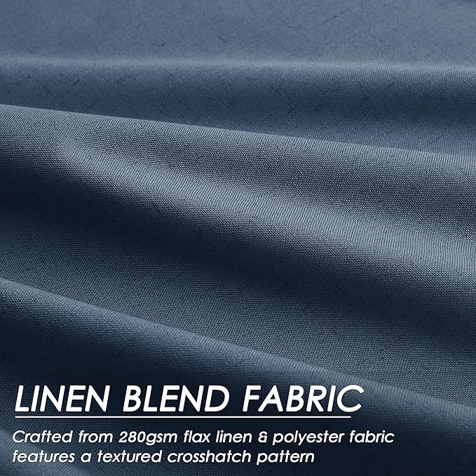Denim Blue 108 Inches Long 2 Panel Set Linen Blackout Curtains Back Tab Pocket Cotton Texture Room Darkening Thermal Insulated Sound Proof Curtains for Bedroom Cottage High Windows 52x108
