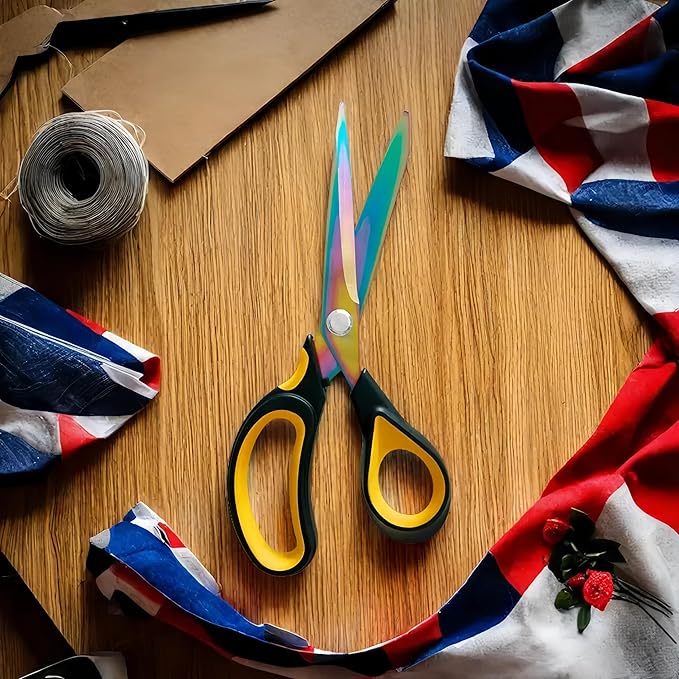 Scissors All Purpose, 9.5 Inch Premium Stainless Steel Scissors Heavy Duty Titanium Coating Sewing Fabric Scissor Cutting Fabric Leather, Hand Cutting Tools for Office, Home, School, Sewing and Crafts