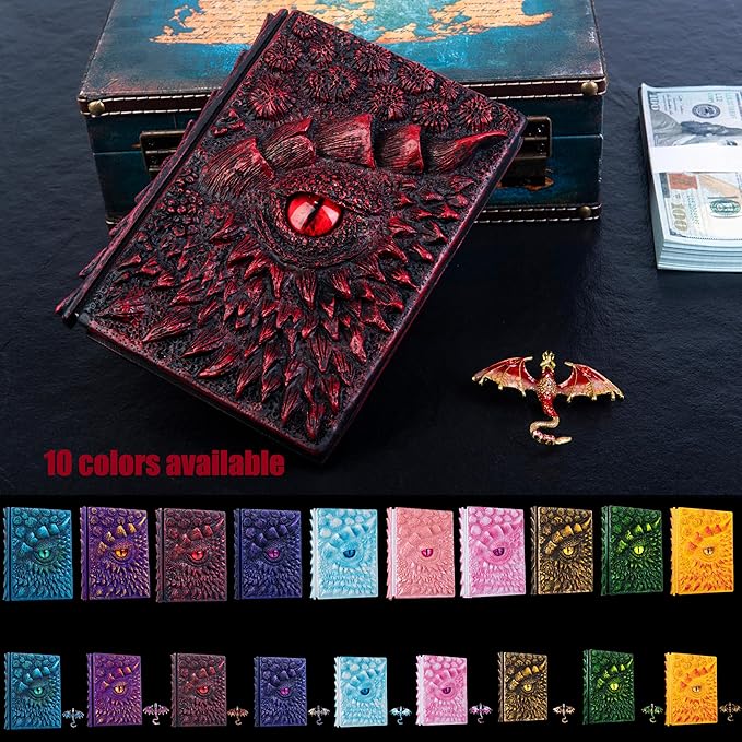 3D Dragon Eye Embossed Journal,Resin Engraving Notebook,Dnd notebook for Dragon Lovers ，Blank Paper,Hardcover Travel Notepad for Writing,Sketchbook,Collection,Gift,Decoration A4 and A5 Size (A5-Red-Lined)