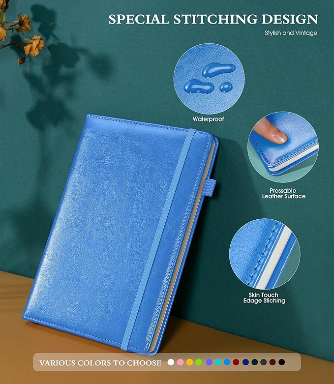 Lined Journal Notebook for Writing, A5 100 GSM Thick Paper, Leather Hardcover Journal for Woman Men, Travel Journal Diary 160 Pages (5.75'' X 8.38'' Lightblue)