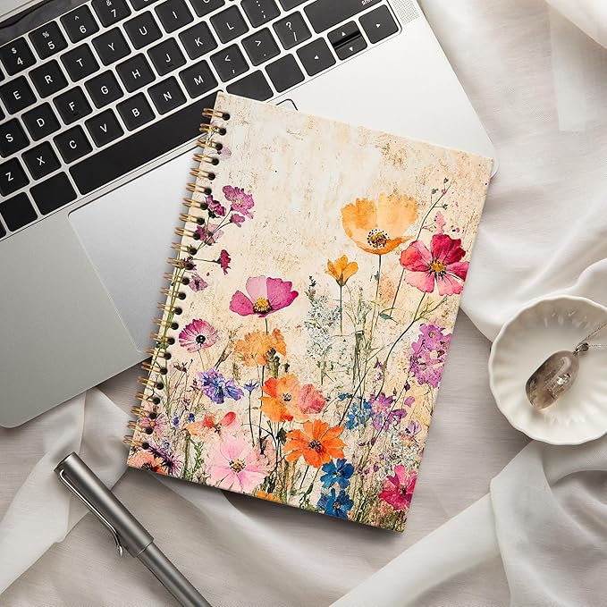 Vintage Floral Notebook Journal 5.5x8.3in, Cottagecore Wildflower Botanical Journal for Writing, Retro Floral Notebooks for Note Taking, Aesthetic Hardcover Spiral Notebook