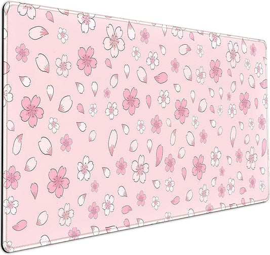 LuckyCow Pink Cherry Blossom Large Mouse Pad XXL 31.5''x15.7'', Pastel Anime Aesthetics Desk Pad Keyboard Mat Big Gaming Deskmat, Extended Mousepad Desk Accessories for Women Office Decor