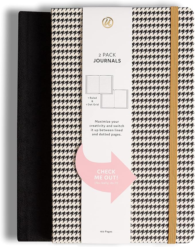 U Brands Heritage Print and Black Suede Journal, 8.25 x 5 Inches, Office Supplies, 160 Pages, 2 Count