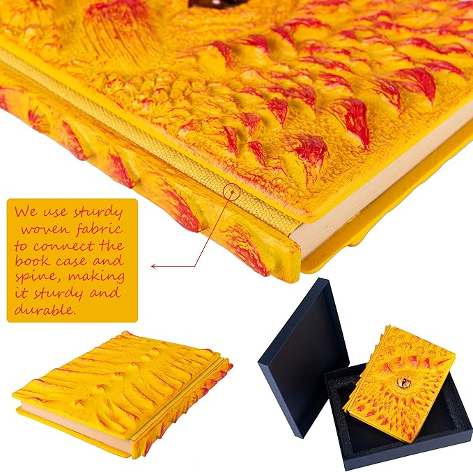 3D Dragon Eye Embossed Journal,Resin Engraving Notebook,Dnd notebook for Dragon Lovers ，Blank Paper,Hardcover Travel Notepad for Writing,Sketchbook,Collection,Gift,Decoration A4 and A5 Size (A5-Yellow)