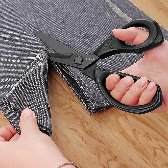 Black Titanium Fabric Scissors, Dressmaking Scissors with Heavy Duty Multi-Purpose Titanium Coated Blades and Comfortable Soft Grip Handles, Black, 25CM