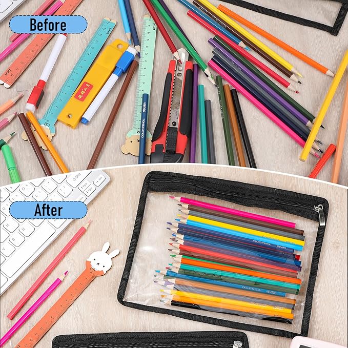 Outus 8 Pcs Clear Zipper Pouches Pencil Pouches PVC Makeup Pouch Envelopes Folder Storage Multi Purpose Pouch Document File Organization Bags, Office Supplies (Black Edging, 9.8 x 8 Inches)