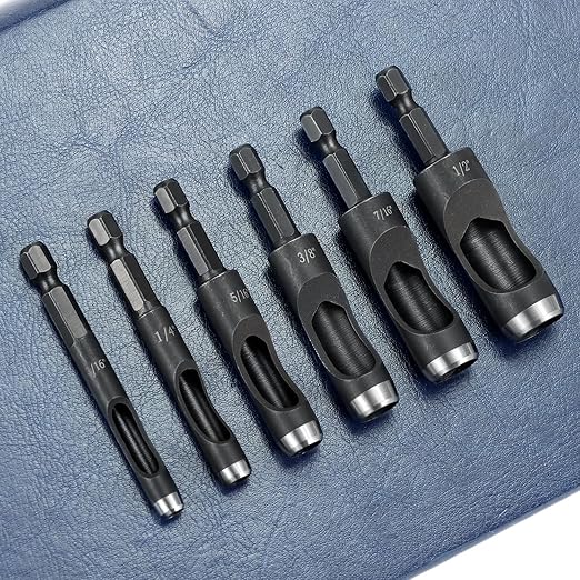 QWORK Leather Hole Punch Tool Set – 6-Piece Carbon Steel Punch Kit with Drill Bits (3/16" to 1/2") for Crafting, Belts, and Grommets, High-Precision Leather Punch Tool