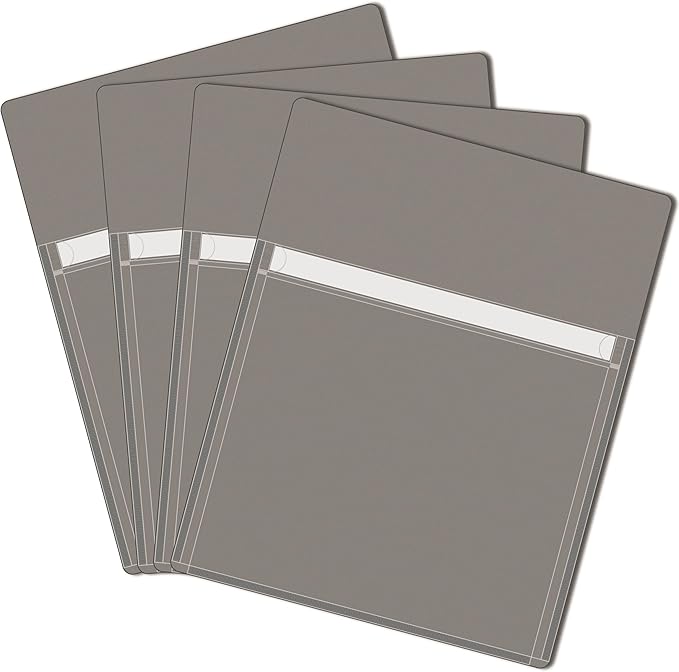 Magnetic Pocket 4 Pack – Self-Adhesive Magnetic Storage Pouch for Documents, Notes & Tools, Strong Magnet Backing for Fridge, Whiteboards, and Metal Surfaces (Gray 4Pcs)