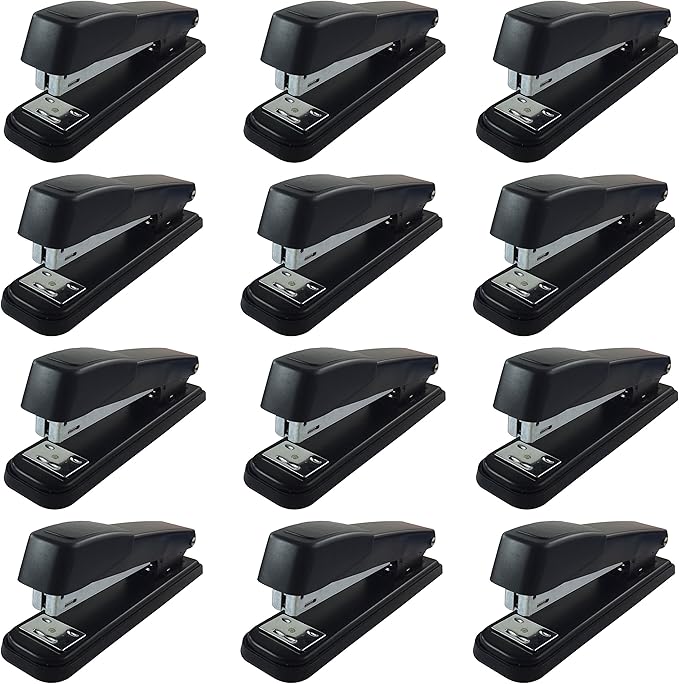 Clipco Stapler with 2000 Staples Full Desk Size Black (12-Pack)