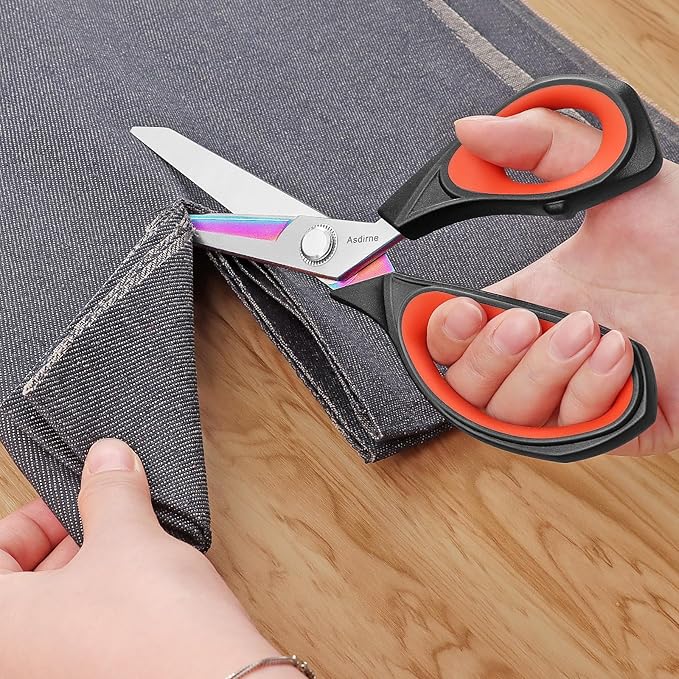 Fabric Scissors, Dressmaking Scissors with Heavy Duty Multi-Purpose Titanium Coated Blades and Comfortable Soft Grip Handles, 25CM, Black/Red