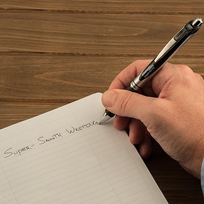 Pentel EnerGel Deluxe RTX Retractable Liquid Gel Pen, Medium Line, Metal Tip, Orange Ink, Box of 12 (BL77-F)