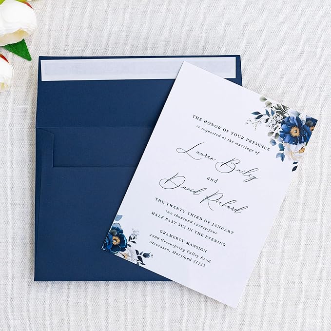 PONATIA 50 Pieces 5x7 Envelopes, A7 Envelopes Self Seal for Weddings, Invitation Cards, Photos, Postcards, Greeting Cards Mailing, Baby Shower, Graduation, Christmas Gift Cards (Navy Blue)