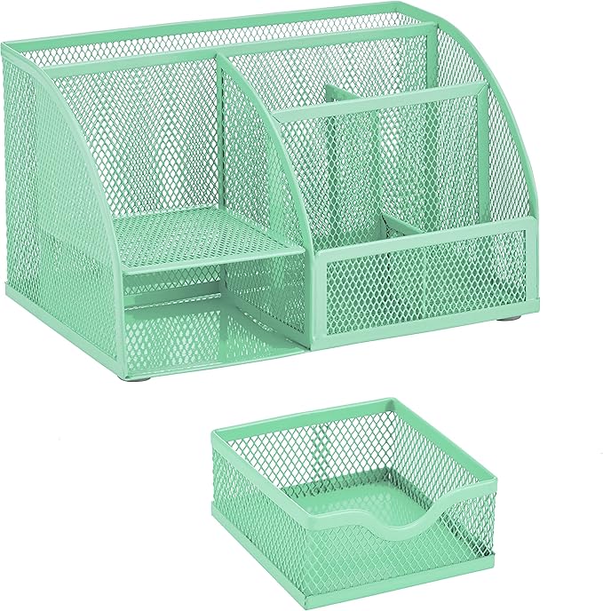 Annova Mesh Desk Organizer Office with 7 Compartments + Drawer/Desk Tidy Candy/Pen Holder/Multifunctional Organizer (Green23)