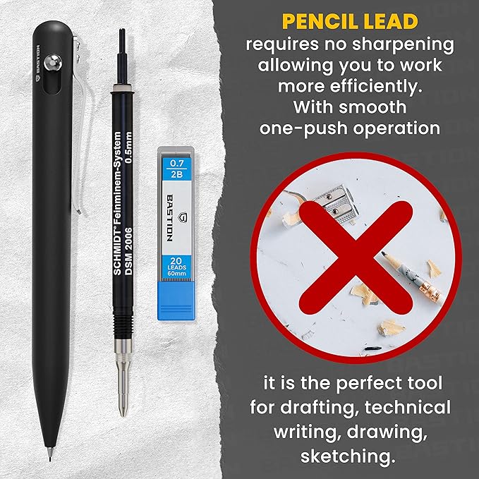 BASTION® Luxury Mechanical Pencil, Professional Lightweight Medium Point Aluminum Pencil for Birthday Gift includes 20 x 0.77mm Lead Refills - Black