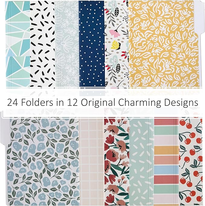 Cute File Folders, Set of 24 3-Tab Letter Size Decorative File Folders Boho Manilla 8.5 x 11 – Pretty Designer Home Office School Supplies (Sublime)