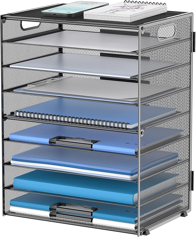 DALTACK 9-Tier Paper Letter Tray Desk Organizer with Handles, Mesh File Holder Organization, Paper Sorter Desk Organizer for Office Home School, Black