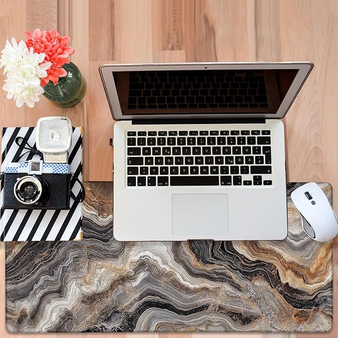 Large Mouse Pad Abstract Marble Gaming Desk Pad Computer Keyboard Non-Slip Waterproof Mouse Mat with Rubber Base and Stitched Edges Entertainment Office Writing Desk Mat 35.4 x 15.7 Inches