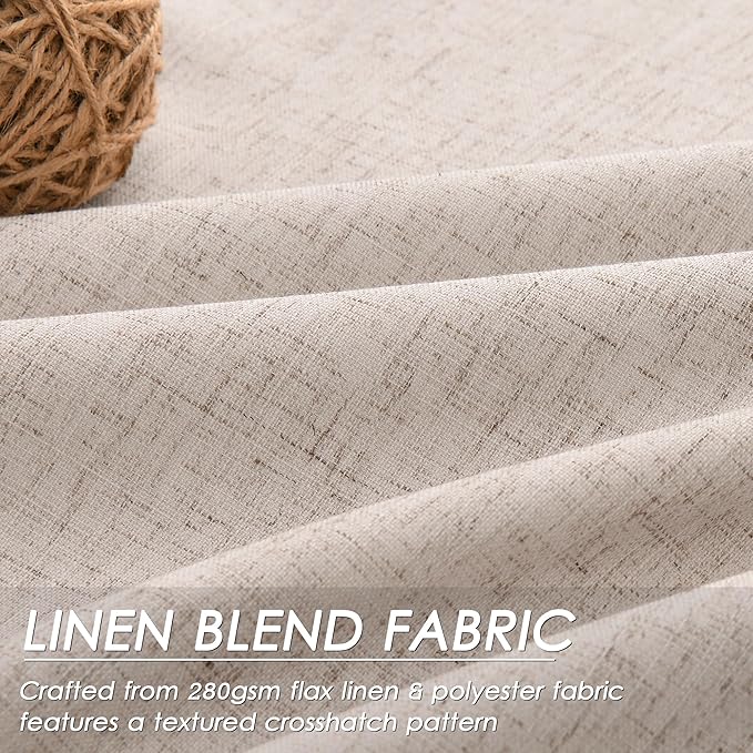 100% Blackout Linen Curtains 90 inch Length 2 Panels for Living Room Loop Pocket Pinch Pleated Black Out Drapes Oatmeal Heat Reducing Total Blackout Window Curtains for Bedroom 90 inches Long