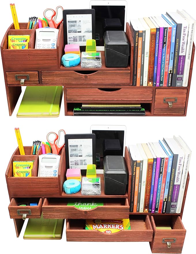 Executive Office Solutions Large Adjustable Wooden Office Desk Organizer For Desktop, Tabletop, or Counter – Wood Storage Shelf Rack – For Office Supplies, Desk Accessories, or Mail - Cherry (WO13)