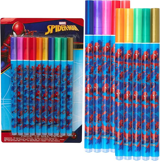 Disney Metallic Gel Pens for Kids, Colored Pens Pack of 10 School Supplies - Kids Gifts (Multi Spiderman)
