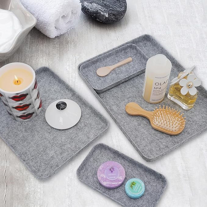 Welaxy EDC Catchall Desk Organizer felt DND dice rolling tray stylish nightstand Entryway Bedside Caddy for Keys Phone Wallet Watch Glasses Pens Office Accessory 4-piece (Gray)