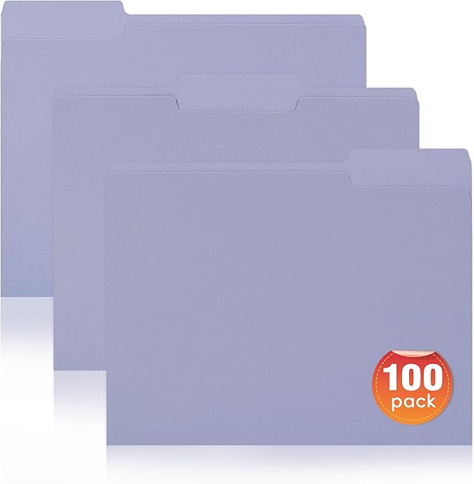 100 Packs File Folders Letter Size, 8.5 x 11 Colored File Folders 1/3 Cut Tab for Easy Labeling, for Home, Office, School Filing