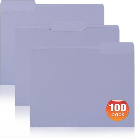 100 Packs File Folders Letter Size, 8.5 x 11 Colored File Folders 1/3 Cut Tab for Easy Labeling, for Home, Office, School Filing